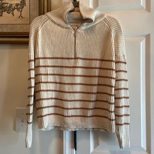 Small Half Zip Sweater- Ivory & Old Gold/Toffee Stripes